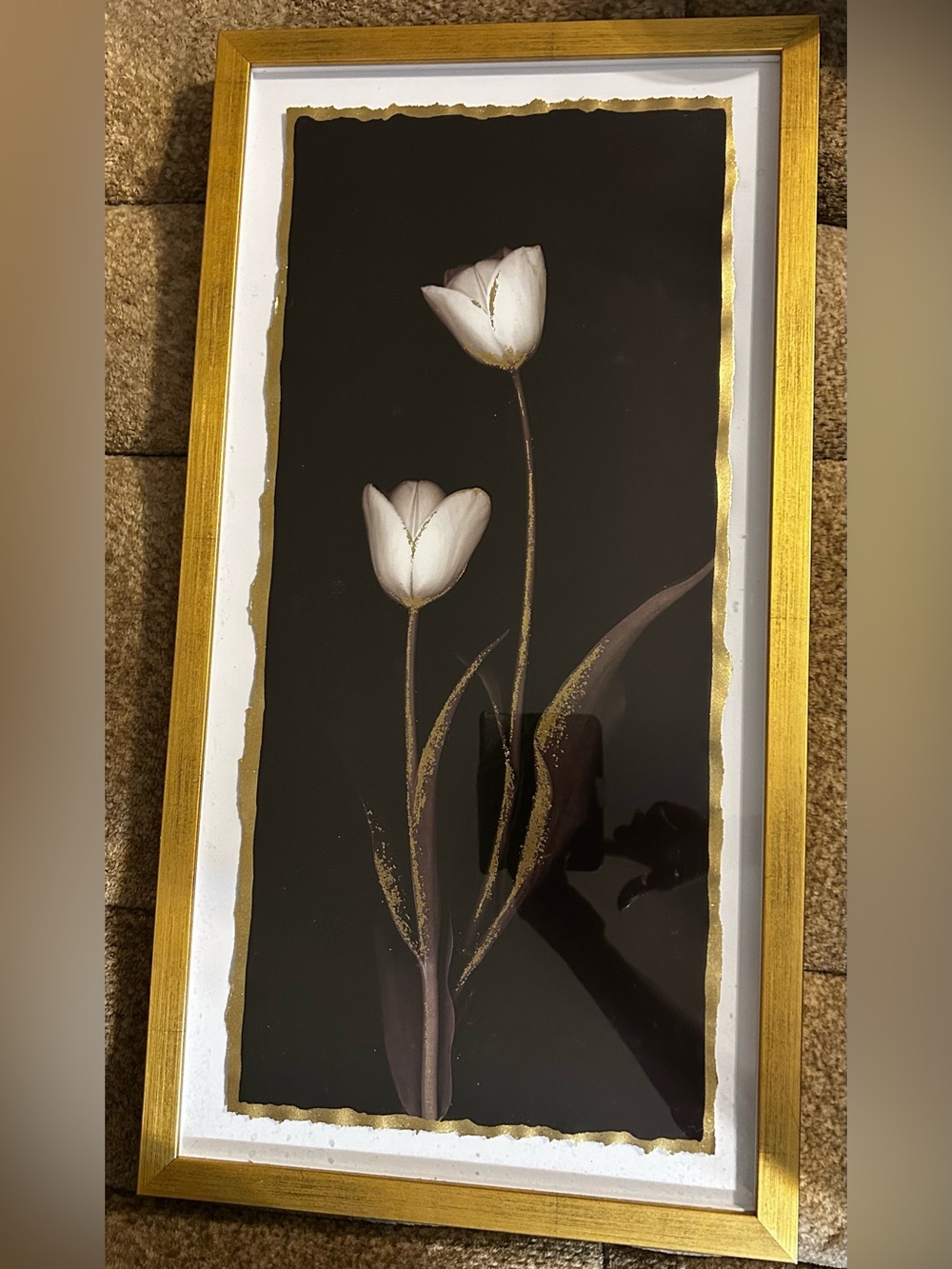 New. Tulip rose art picture gold frame